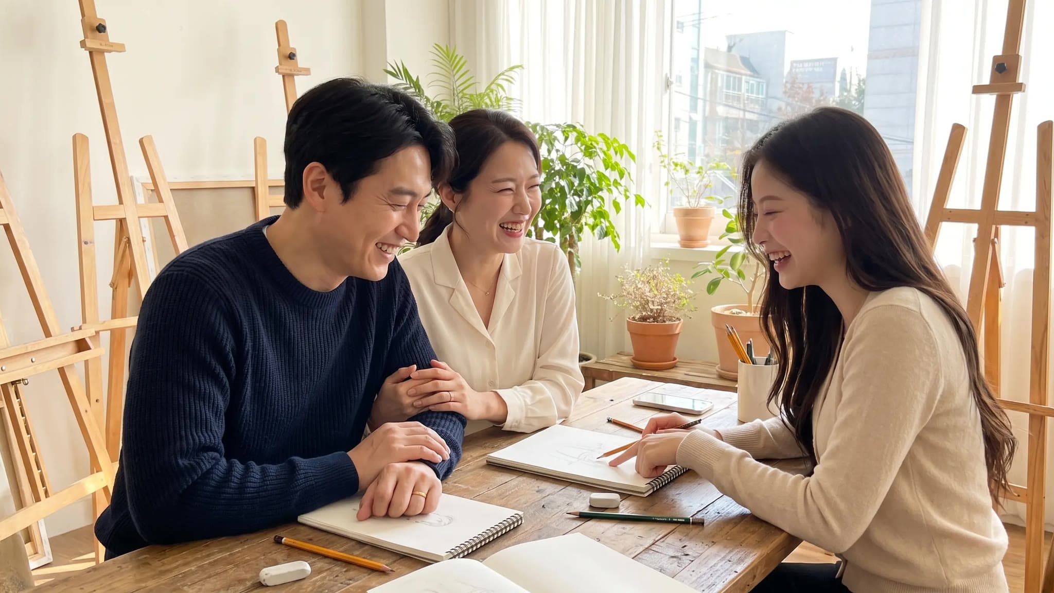 부부가 버디와 함께 웃으며 수업하는 모습